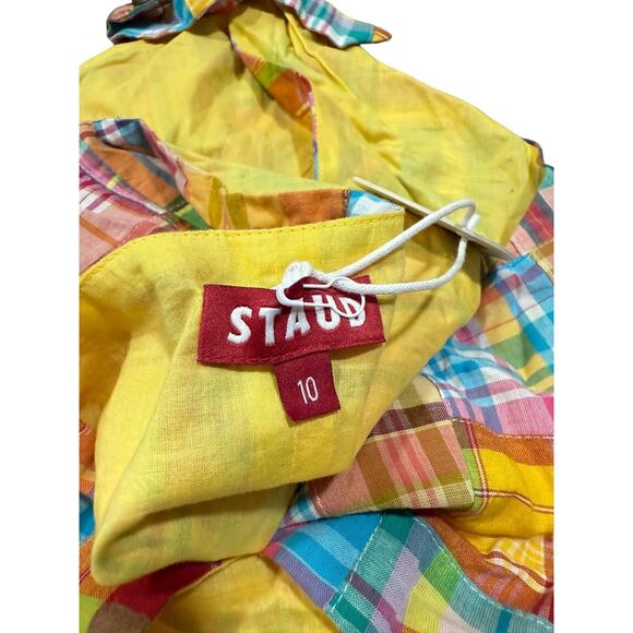 STAUD X Birkenstock Kai Cotton Patchwork Multicolor Plaid Halter Top 10 - Picture 6 of 7